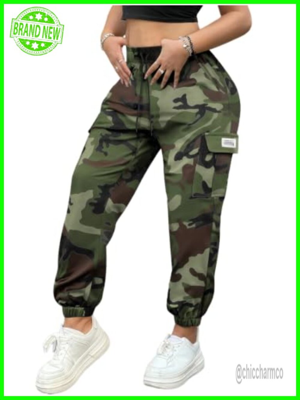 Women's Lightweight Quick-Dry Camo Cargo Pants with Cuffed Ankles and